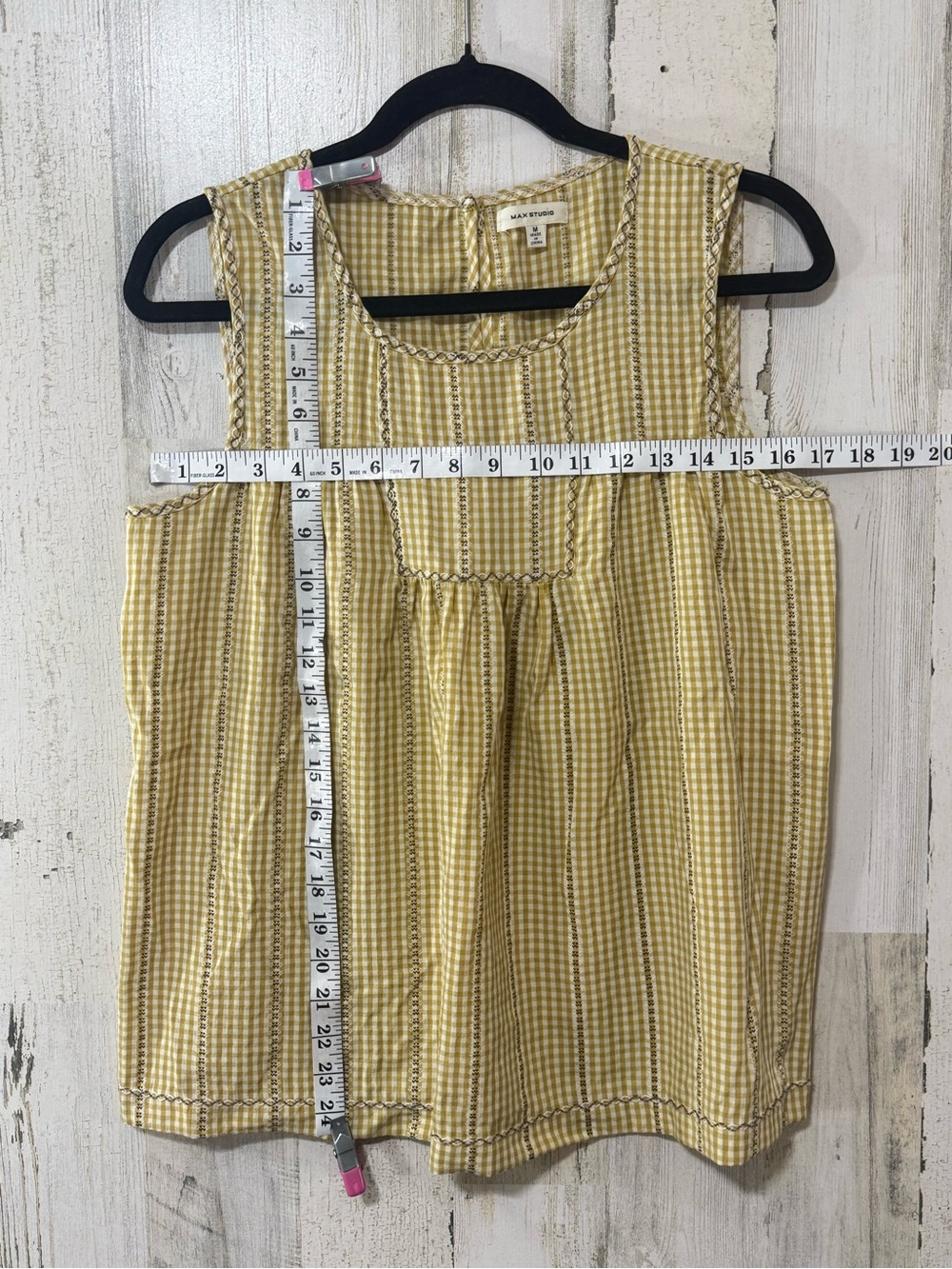 Max Studio Yellow Gingham Sleeveless Cotton Top - Picture 5 of 11